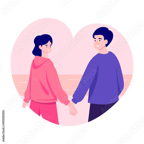 A cute couple holding hands illustration in flat style