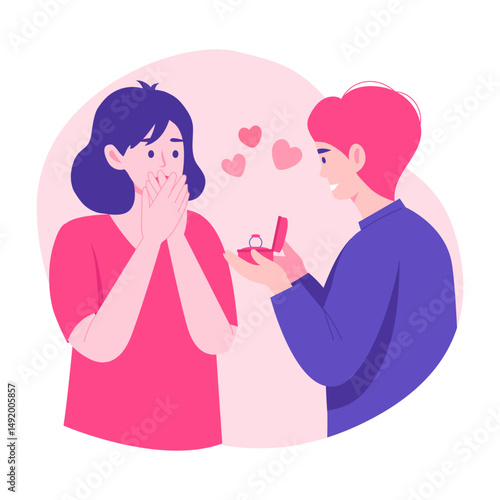 A boyfriend proposing to his girlfriend, flat style illustration