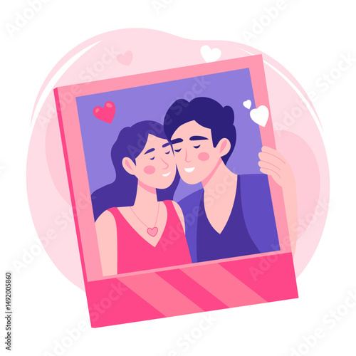 A flat style illustration showing a lovely couple photo