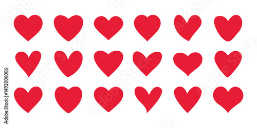 A collection of red heart vector illustrations in various styles, symbolizing love. These vibrant heart icons in red tones are perfect for romantic designs, decorations, and creative projects.