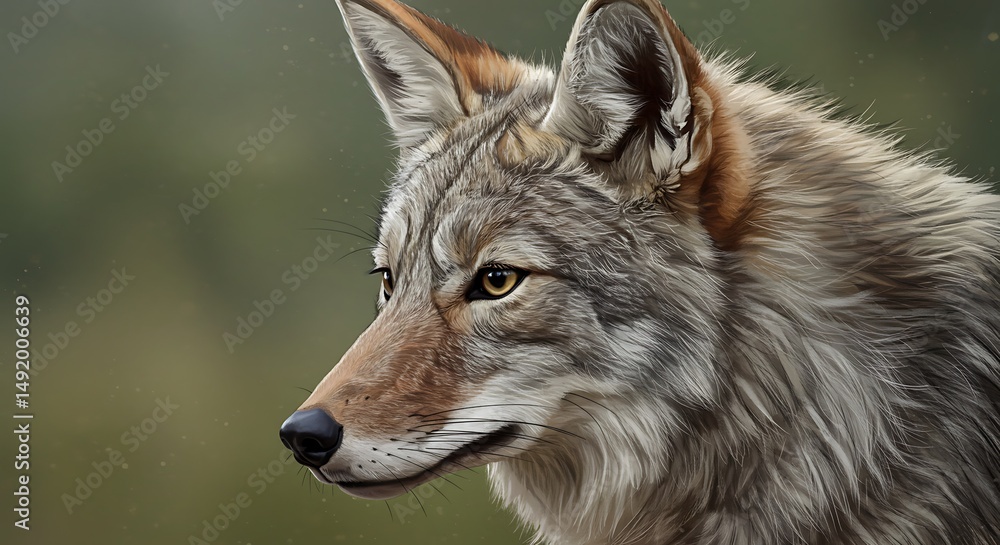Fototapeta premium Coyote Portrait: Realistic Digital Painting, Warm Hues