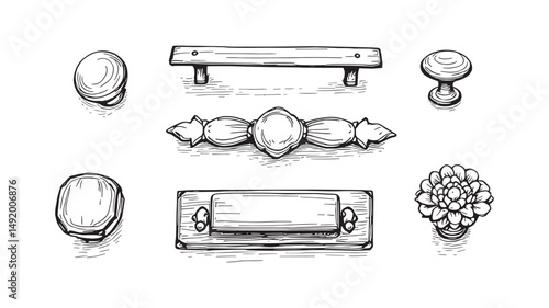 Wooden Drawer Pull line art simple design