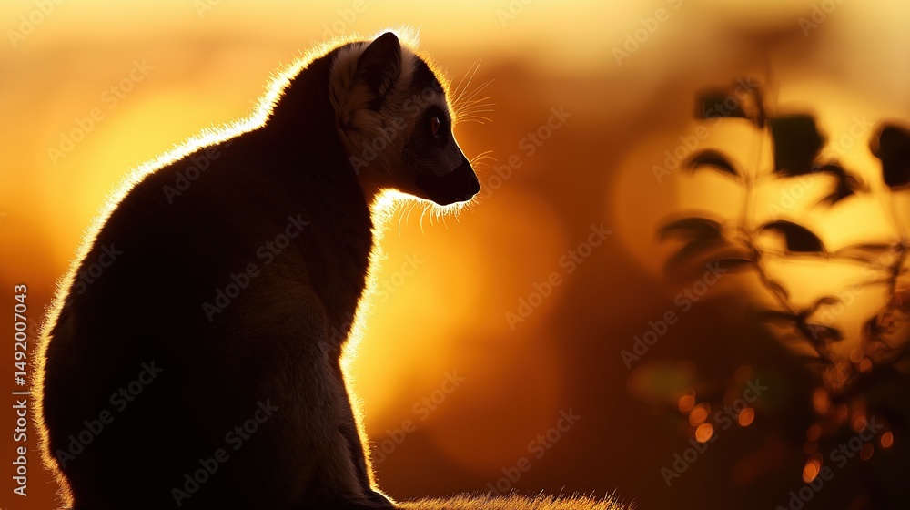 Fototapeta premium Silhouette of a Lemur at Sunset