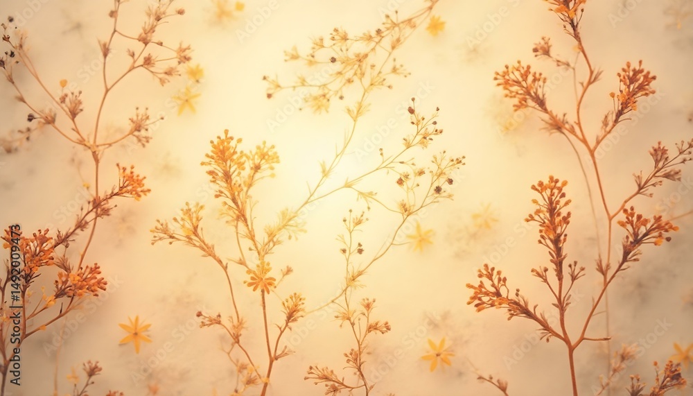 Fototapeta premium Nature-inspired seamless pattern with delicate wildflowers and leaves, muted earth tones .