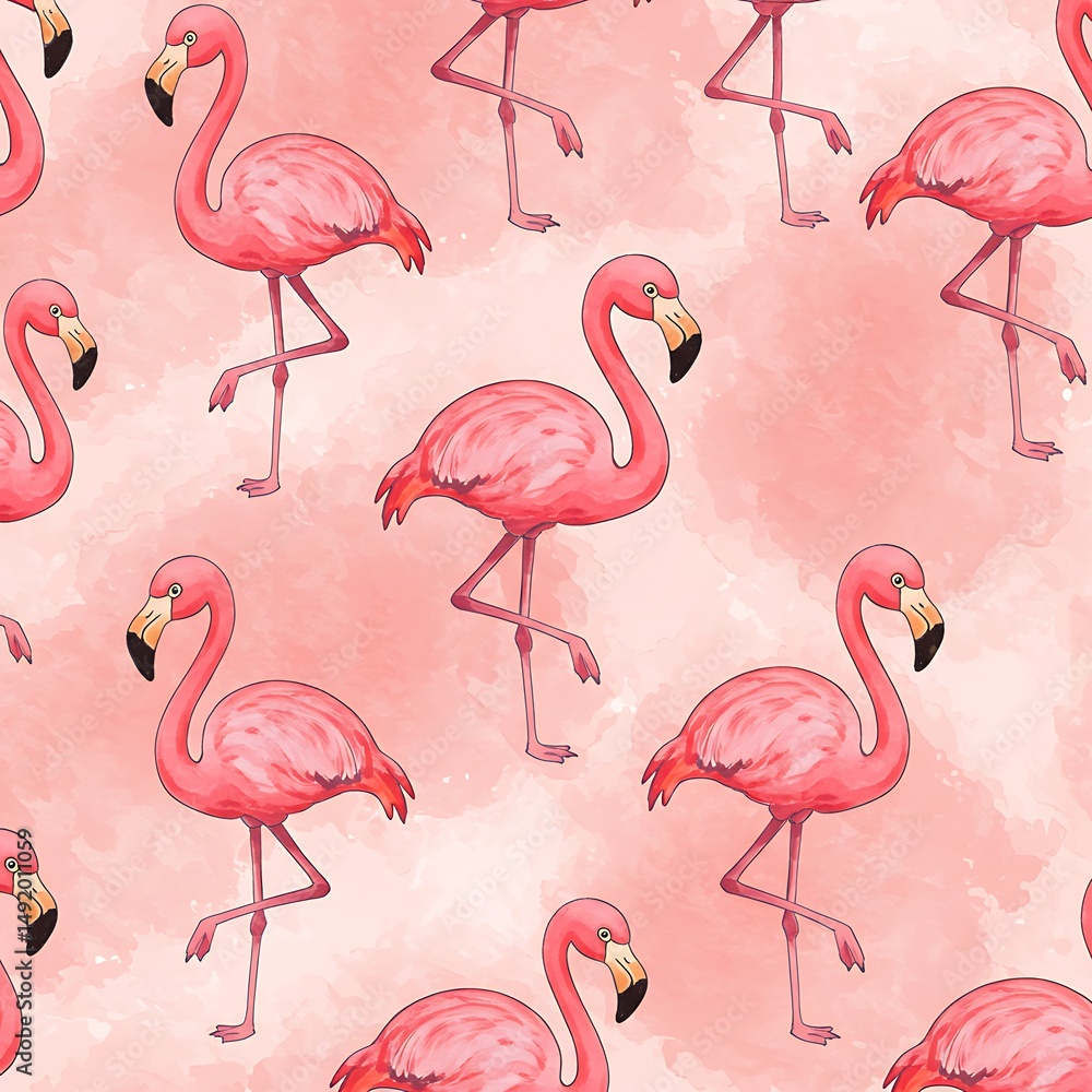 Obraz premium Pink Flamingo Watercolor Pattern: Elegant Pastel Paradise