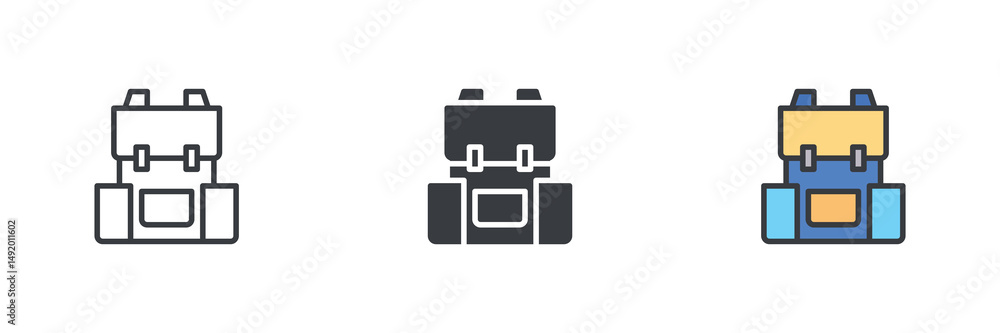 Backpack different style icon set Backpack different style icon set