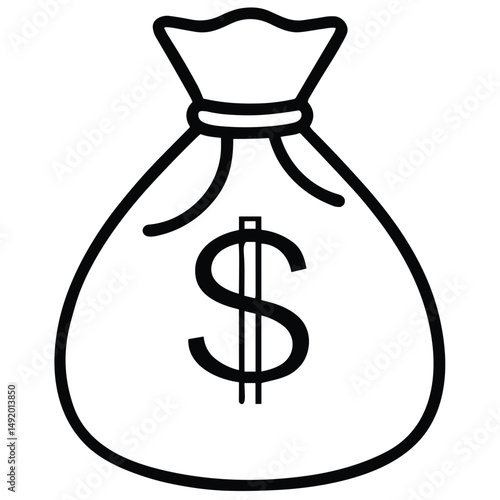 Money Bag Icon with Dollar Sign for Financial Applications, Banking Websites and Wealth Management Materials - Visual Element for Profit, Savings and Investment Concept Illustrations