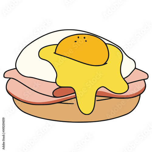 egg benedict breakfast food meal flat color vector illustration template design
