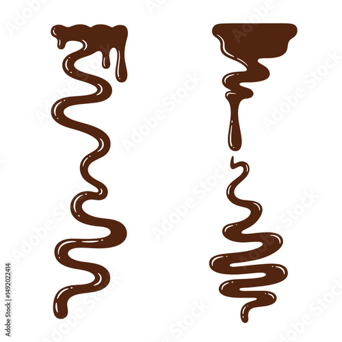 Vector illustration of brown chocolate sauce drizzles silhouette on white background