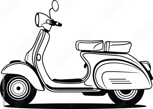 Vintage Scooter Vector Illustration, Classic Retro Moped Clipart Design.