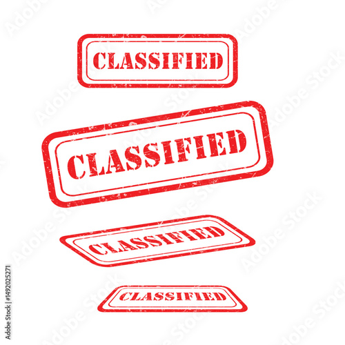 Red CLASSIFIED Rubber Stamp – Grunge Effect in Multiple Angles