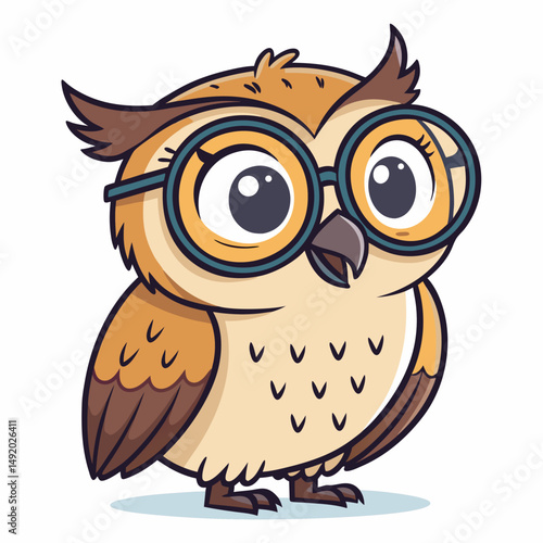 Create a vector illustration of a bold-outlined cartoon owl with large, expressive eyes.  The owl should have a friendly, approachable expression.  Ensure the stroke weight is substantial.