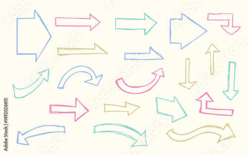落書きのような矢印のイラストセット(カラー)