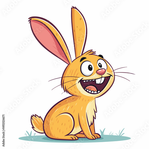Create a bold, vector illustration of a cartoon rabbit with exaggerated features, thick outlines, and a playful expression.