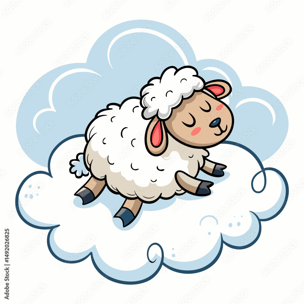Obraz premium Create a bold, vector illustration of a cartoon sheep soundly asleep, thick black outlines, cute and friendly style.