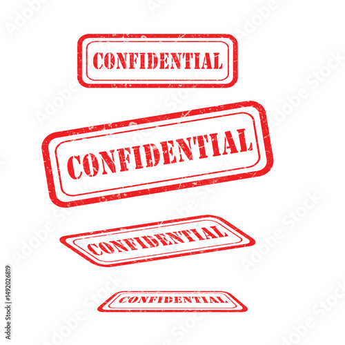 Red CONFIDENTIAL Rubber Stamp – Grunge Distressed Effect in Multiple Perspectives