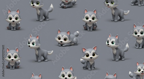 Adorable 3D Husky Pattern: Soft Gray Hues