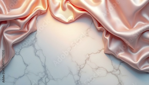 Satin fabric with glossy surface and soft ripples in metallic rose gold and champagne hues .