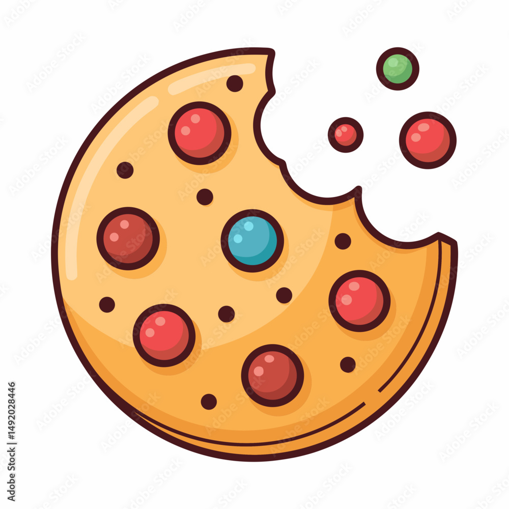 Obraz premium Design a bold, vector cookie icon with a single, prominent bite taken out, utilizing a thick stroke style. Ensure high resolution for versatile usage.