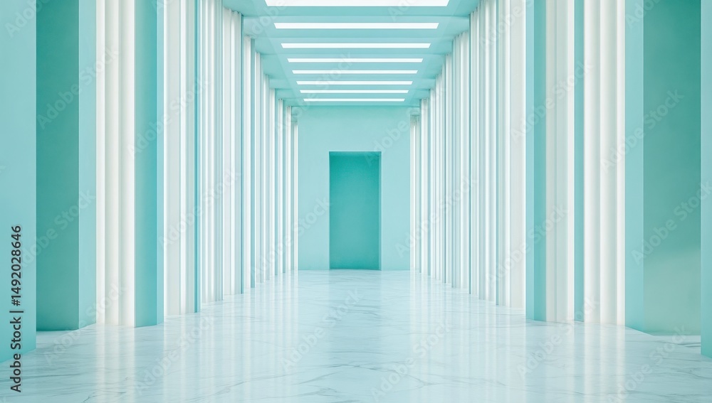 Obraz premium Light-filled teal hallway with white accents