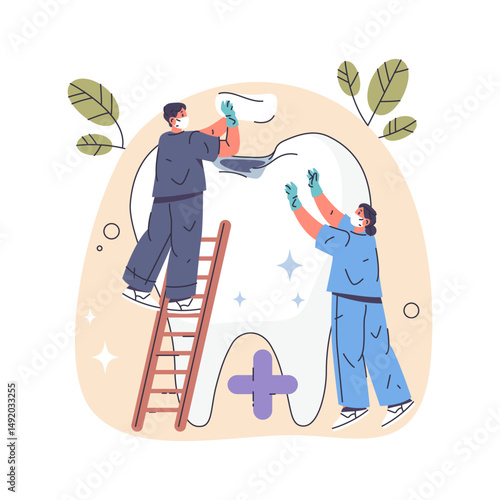 Tooth filling dental procedure vector illustration. Cavity treatment or enamel restoration, sealing or oral health care. Medical dentistry symbol for clinic and teeth hygiene services, mouth checkup.