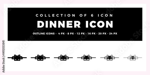 Collection of 6 Dinner Icons. Outline. Vector. and Minimalist