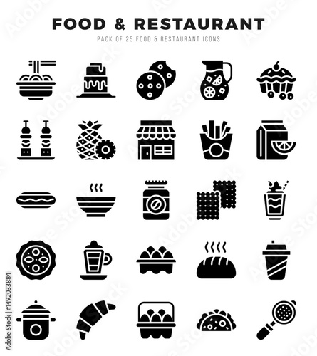 Set of Glyph Food and Restaurant Icons. Glyph art icon. Vector illustration