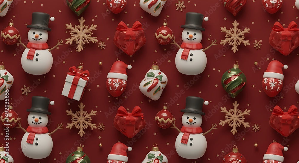 Fototapeta premium Festive 3D Ornament Pattern: A Holiday Delight