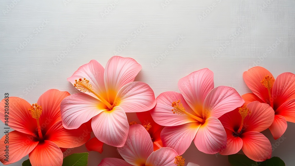 Fototapeta premium Stunning Pink and Coral Hibiscus Flowers on White Background