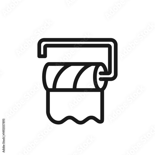 Used toilet paper roll with toilet paper leftover on a holder line icon. Editable stroke. Bathroom hygiene, sanitation, and restroom supplies. For web design, mobile app. Isolated vector illustration
