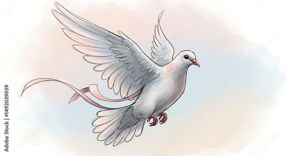 Fototapeta premium White dove in flight illustration