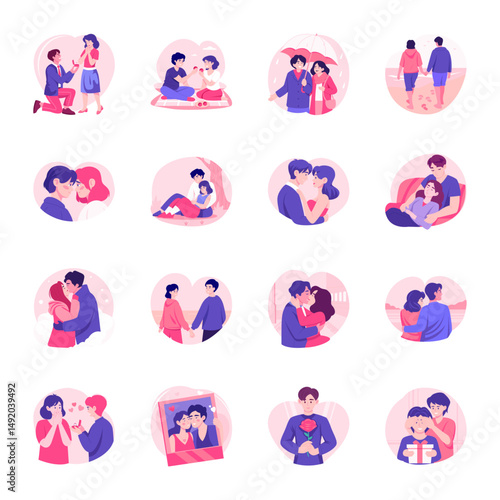 Set of Romantic Spouses Flat Style Illustrations 

