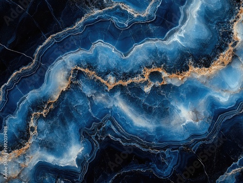 A detailed abstract of blue and black marble with gold accents. This background is perfect for creating a luxurious design.