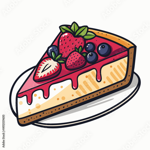 Create a bold, vector illustration of a single slice of classic New York-style cheesecake, emphasizing a thick, creamy texture and crisp crust.