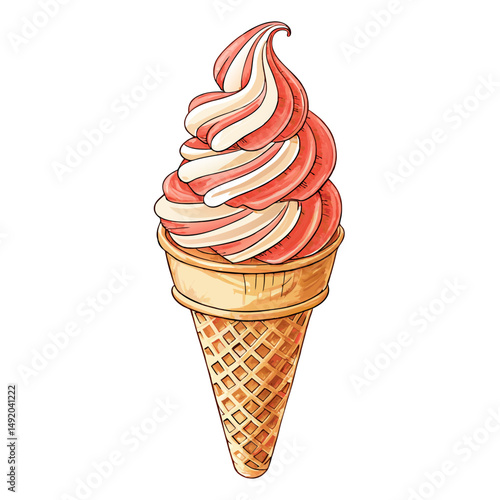 Create a bold, vector illustration of a soft serve ice cream cone, emphasizing thick, smooth strokes and a creamy texture.