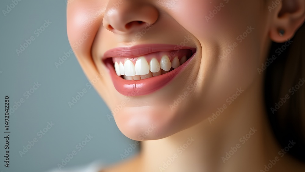 Fototapeta premium Closeup Woman Smiling Bright White Teeth Healthy Gums