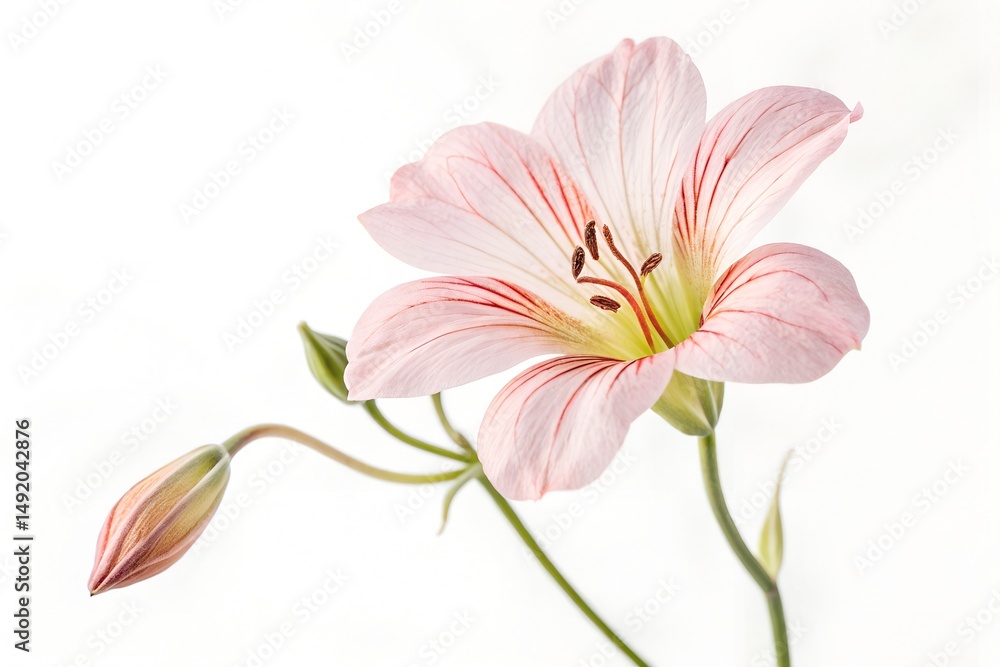 Naklejka premium A beautiful pink lily blossom, isolated against white, showcases the delicate beauty of nature's floral bloom