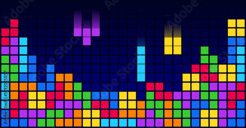 Brick blocks puzzle videogame theme vector background