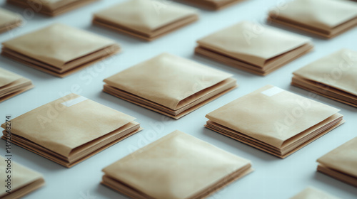 Geometric Envelope Array: Meticulously arranged, an array of folded paper envelopes in a uniform pattern, embodying precision, order, and the art of crafting.