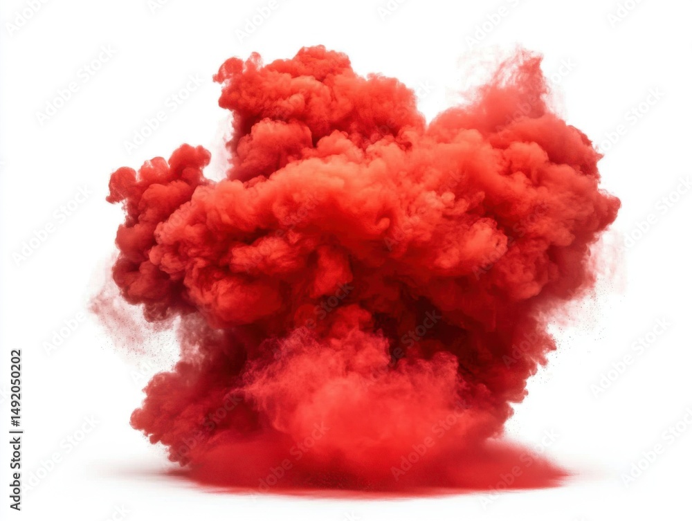 Fototapeta premium Dramatic studio shot of a vibrant red powder explosion against a clean white backdrop creating a captivating visual effect