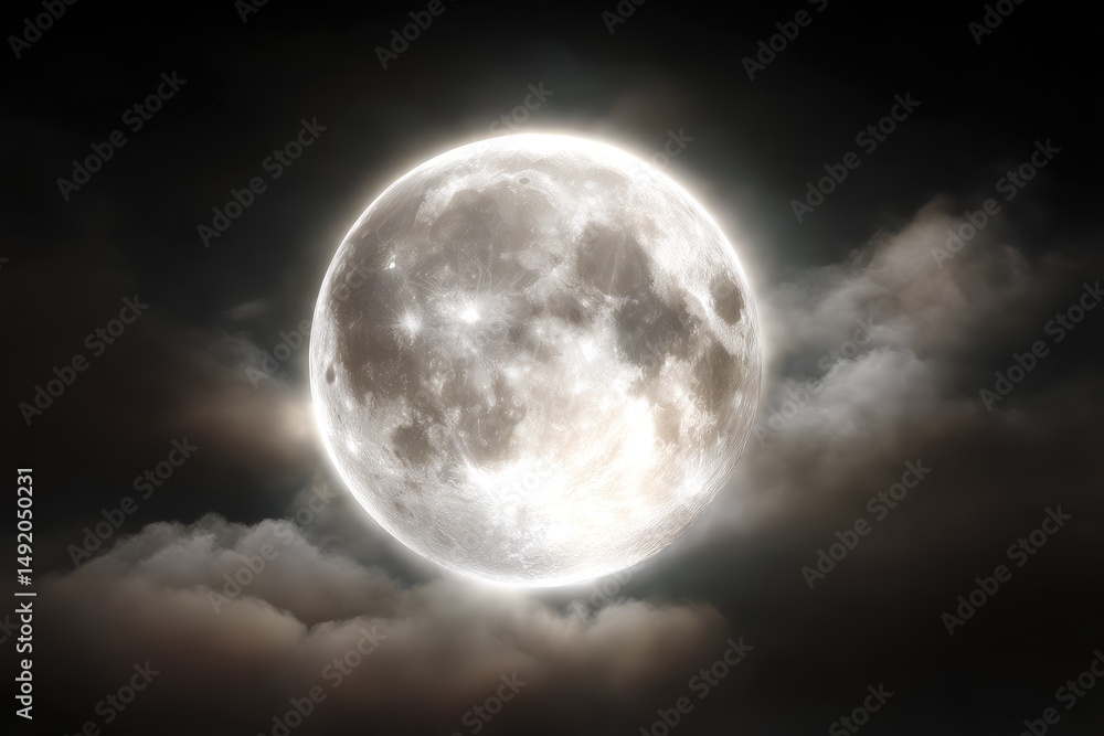 Full moon bathed in ethereal glow Full moon bathed in ethereal glow