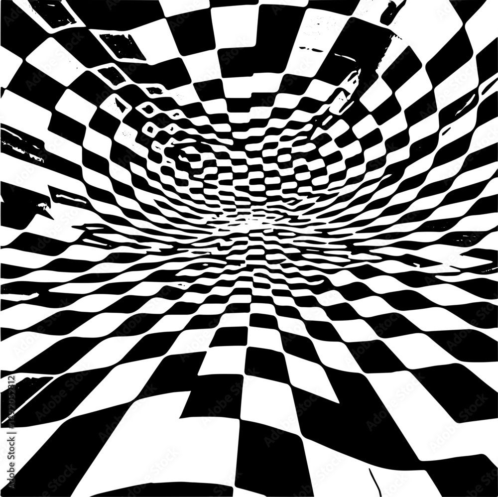 Fototapeta premium Wavy checkerboard pattern, distorted perspective, optical illusion effect