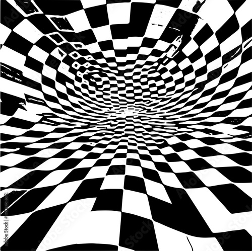 Wavy checkerboard pattern, distorted perspective, optical illusion effect