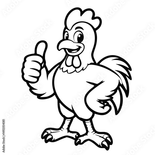 icon, mascot or character, chicken giving thumbs up, black, high quality