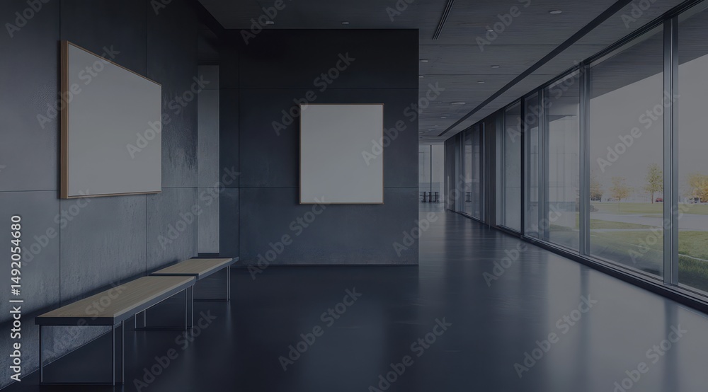 Fototapeta premium Modern hallway with blank art displays