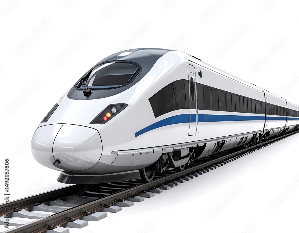 High Speed Train Isolated on White Background Showcasing Modern Design and Motion High Speed Train Isolated on White Background Showcasing Modern Design and Motion