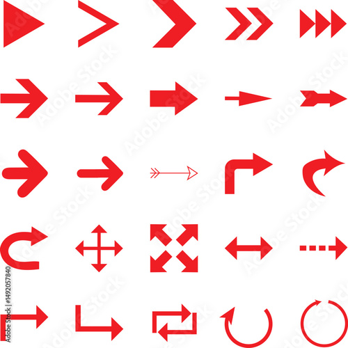 Navigational Precision: A striking collection of red arrows in diverse styles, perfect for guiding and directing. 