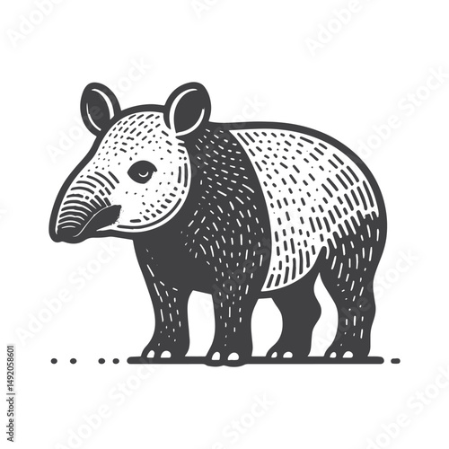 Vintage Hand-Drawn Tapir Side View Illustration – Wildlife Engraved Style Vector for T-Shirts, Posters, Stickers, and Wildlife Apparel