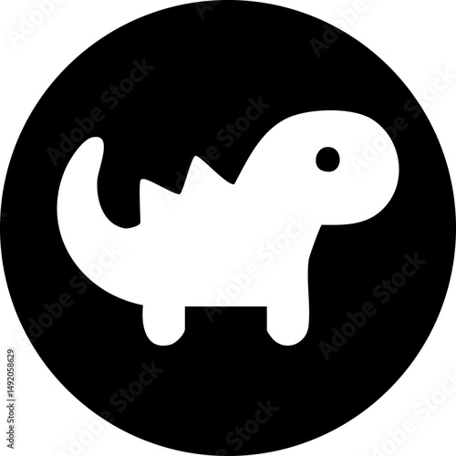 Black solid dino silhouette cute vector icon isolated