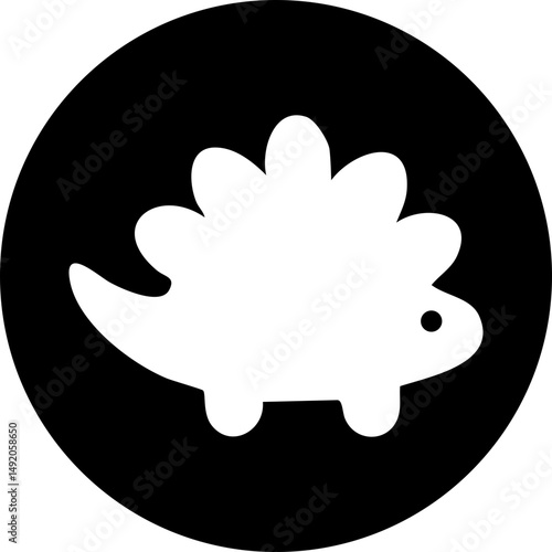 Black solid dino silhouette cute vector icon isolated